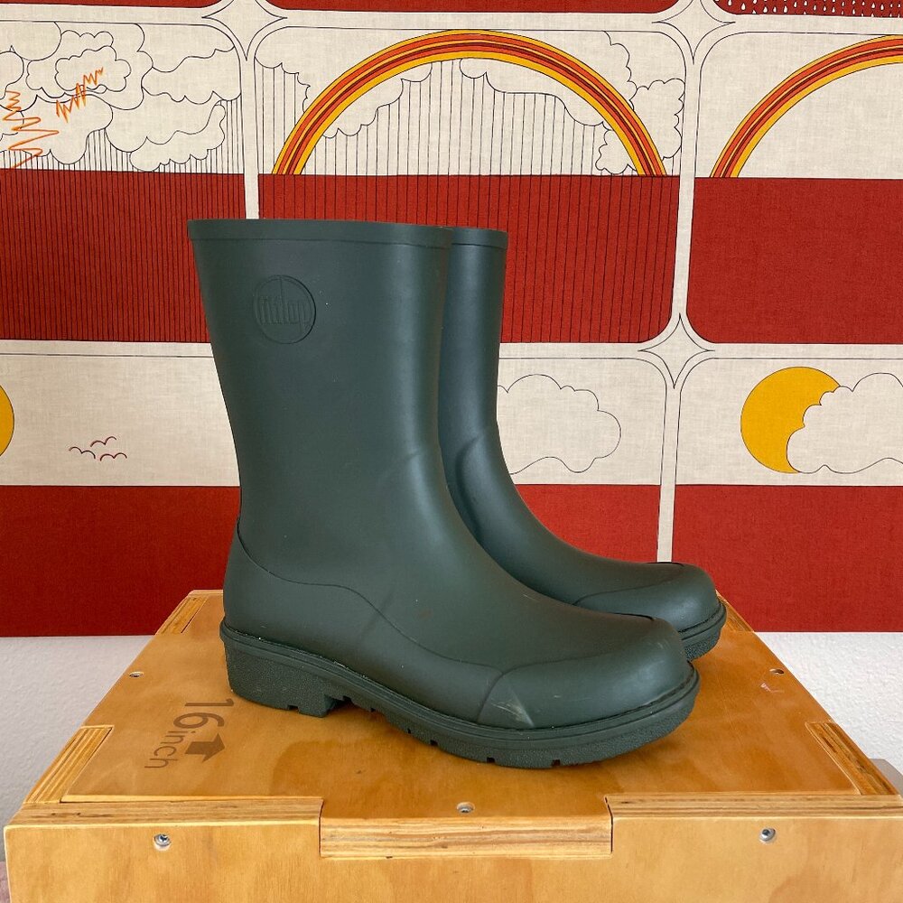 FITFLOP Wonderwelly Short Rain Boots with Shearling Insoles | Deep Green | W8